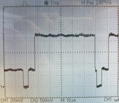 Oscilloscope capture of the prototype output with correct power supply decoupling 