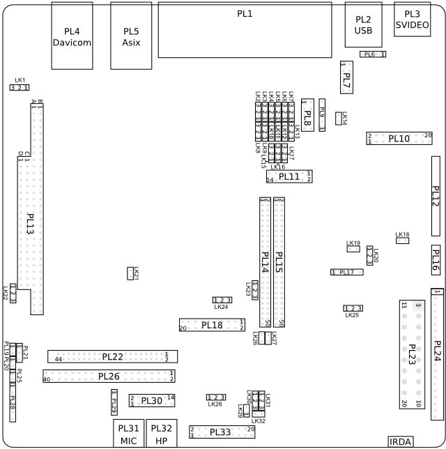 EB2410ITX board connector and link locations