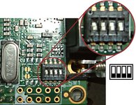 EB675001DIP dip switches set to boot from NOR flash