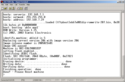 Romwrite output in a hyperterm window