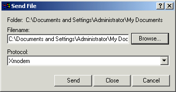 The send file window in hyperterm