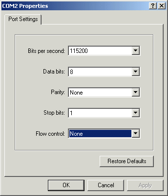 Configuring settings in hyperterm