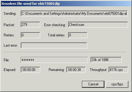 Xmodem download progress in hyperterm