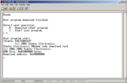 IPL starting an Xmodem download in hyperterm