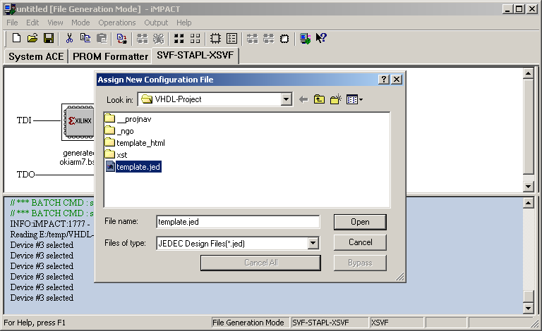 Selecting a projects JEDEC design file