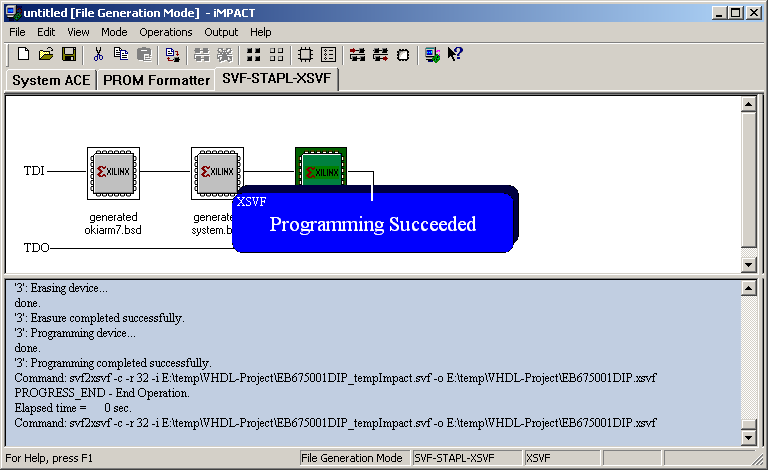 Impact showing successful programming dialog