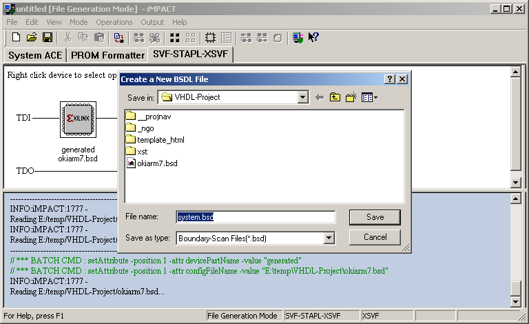 Selecting save location for System CPLD BSDL file