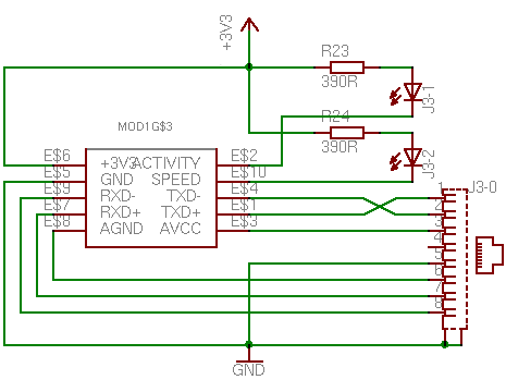 Schematic fragment using EB675001DIP Ethernet header