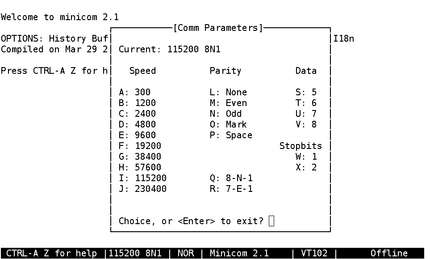 Minicom settings window