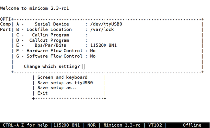 Minicom settings window