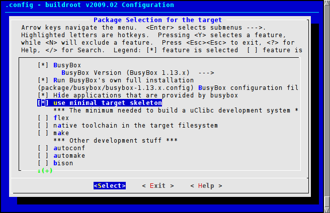 Package Selection for the target configuration.